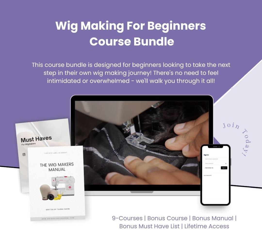 how to start a wig business, wig business course bundle, beginner-friendly wig making courses, free wig making courses, online wig making course, aspiring wig maker, wig mentorship